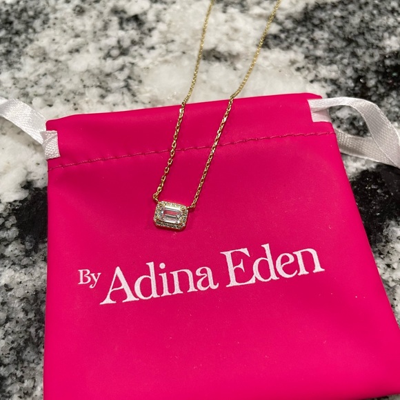 Adina Eden Pave Outlined Baguette Solitaire Pendant Necklace - Picture 6 of 8